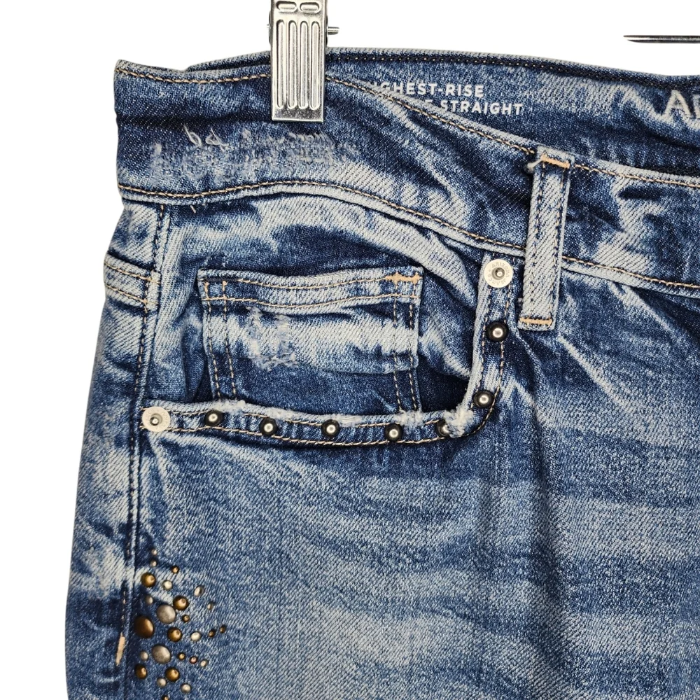 Arizona Jean Co Highest Rise Straight Leg Studded Distressed Jeans Blue Women 12